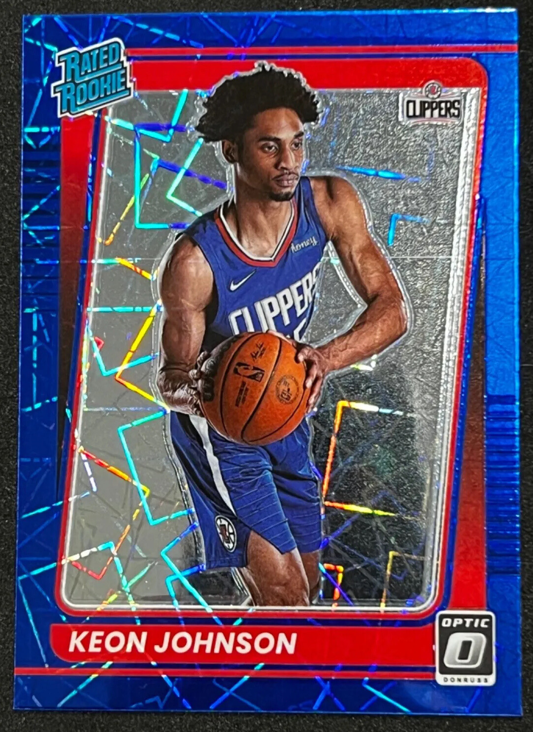 Keon Johnson Rated Rookie Blue Velocity Prizm 2021-22 Donruss Optic Clippers 192