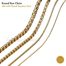 Stainless Steel Round Box Chain 18k Gold Plated 7-38" Bracelet Necklace 1.5-5mm