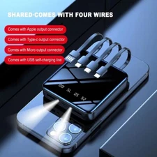 Mini Power Bank Built-in 4 Cables Fast Charging Backup External Battery 20000mAh