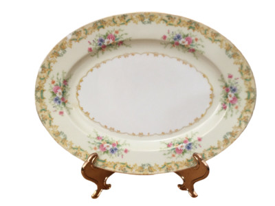 Noritake Vintage Floral / Gold Rim M 12 x 9 in. Oval Serving Platter Japan