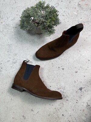 Loake Brown Suede Brogue Chelsea Boots Size US 9 UK 8 Mens Dress Casual