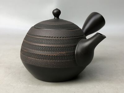 Y8029 KYUSU Tokoname-ware tea pot teapot signed black Japan