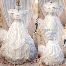Vintage Satin Wedding Dresses Medieval Cap Sleeves Lace Appliques Bridal Gowns
