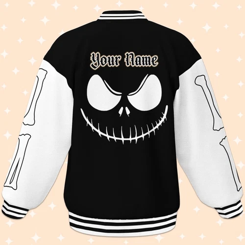 Personalize Disney Jack Skellington Black Baseball Jacket, Custom Disney Jacket