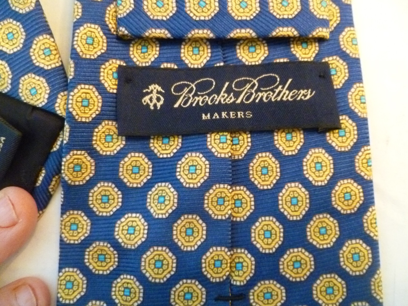 Mens Neck tie Brooks Brothers silk Italy blue gold thumbnail 3