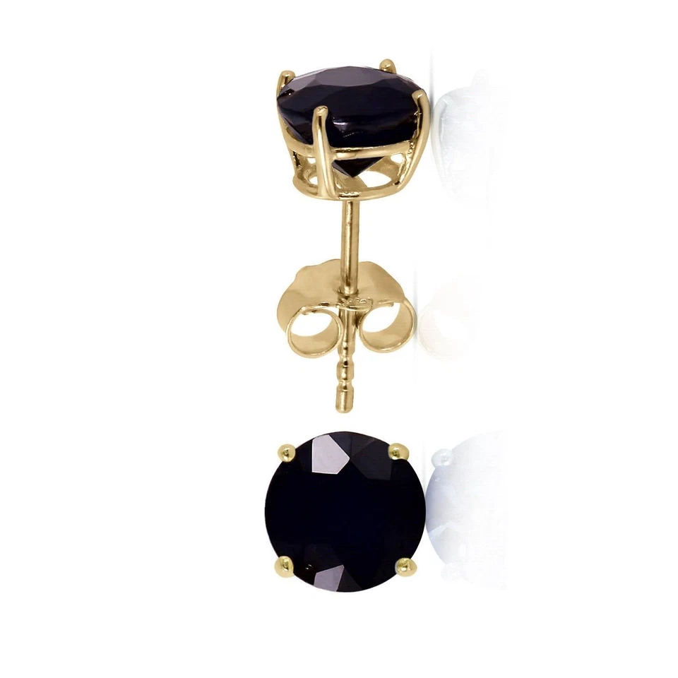 Aretes de cuarzo negro de corte redondo para mujer enchapados en oro amarillo de 14K Foto 4 de 4