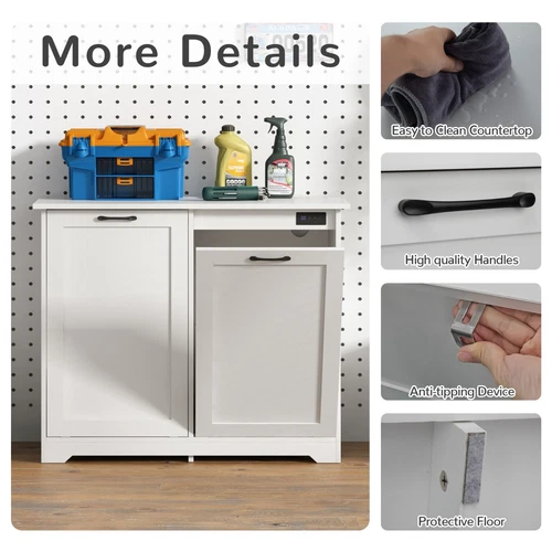 26 Gallon with Deodorizing Function Wood Double Tilt Out Trash Can Cabinet White - Picture 13 of 16