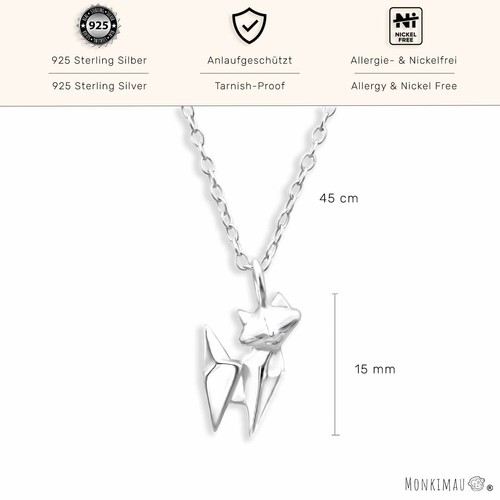Origami Gatos Collar Cadena Plata 925 - Niños Mujeres Niñas Joyería - Imagen 3 de 5