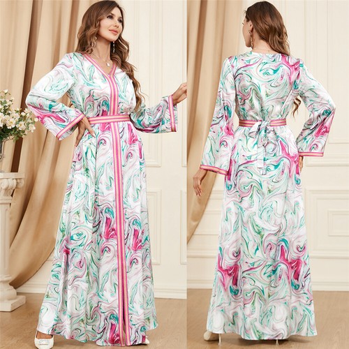 Muslim Floral Kaftan Islamic Women Maxi Dress Ramadan Dubai Caftan Moroccan Gown - Picture 111 of 216