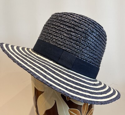 M&S Women's Blue Straw Style Trilby Fedora Navy Hat (S-M) More Available  UK