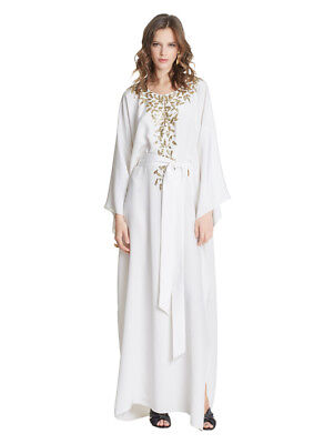 $3890 NEW Oscar de la Renta Ivory Caftan Embroidered Leaf Gold Long Sleeve  L XL | eBay