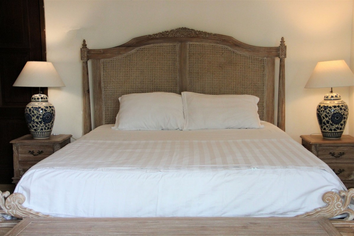 Belle French Weathered Bed Frame Rattan With Headboard And Low