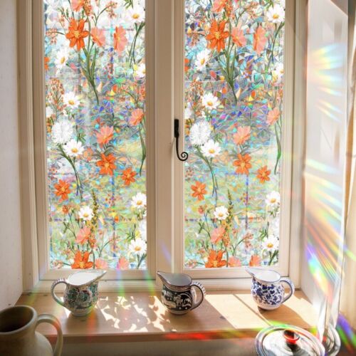 43*100cm Flower Glass Film Sticker Static Cling Window Sticker Retro Shiny Decor