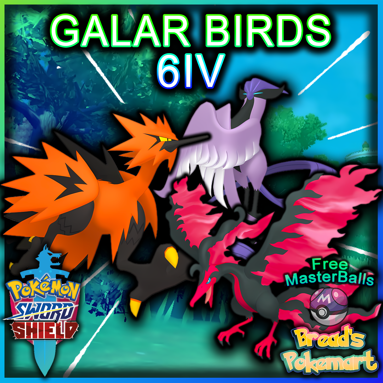 Galarian Articuno, Zapdos & Moltres 6IVS + free items for Pokemon  Sword/Shield