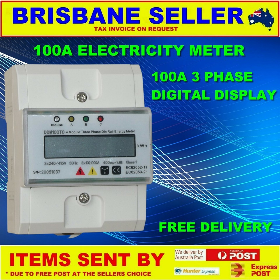 ELECTRICITY METER 240V 100A 3 PHASE 415V 60A 80A SINGLE PH DIN WALL