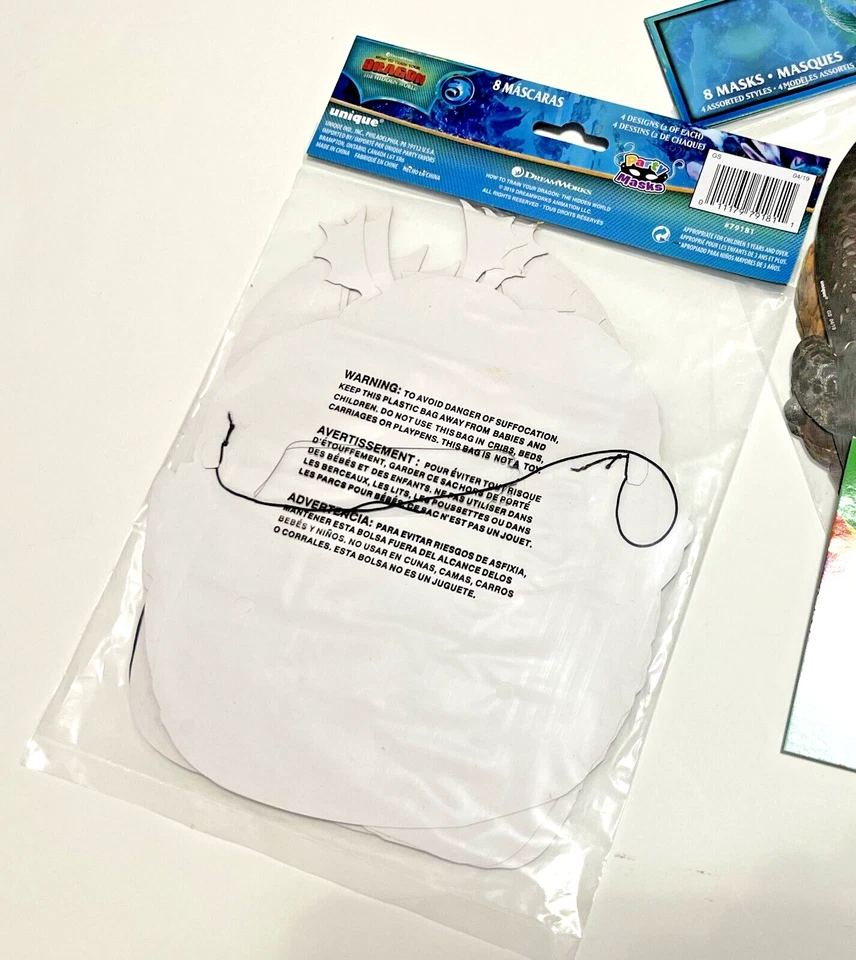 CÓMO ENTRENAR A TU DRAGÓN Máscaras {8 CT} Fiesta de Cumpleaños Mundo Oculto NUEVO Lote de 2 Foto 3 de 3