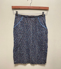 Vintage Handmade Womens Midi Skirt Small Blue Floral Cottagecore Prairie