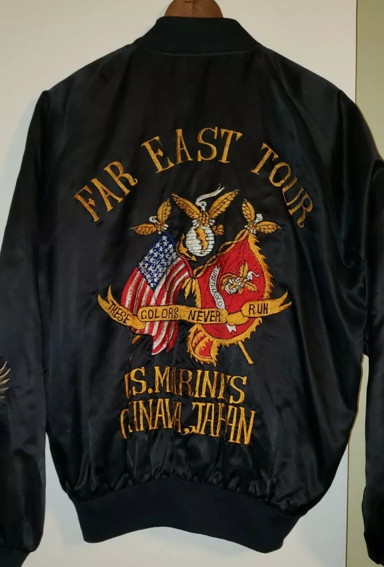 VINTAGE FAR EAST TOUR EMBROIDERED US MARINES OKINAWA JAPAN SOUVENIR JACKET  SZ M