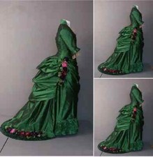 Medieval Vintage Ball Gown Green Dresses Square Neck Cubic Floral Sweep Train