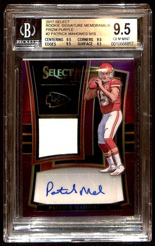 2017 Select Rookie Patch Auto Purple Prizm RPA 2/15 Patrick Mahomes BGS 9.5 ES6