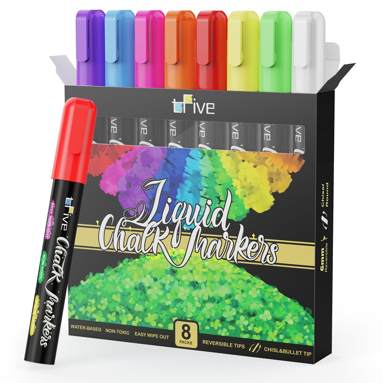 TFIVE Chalk Markers - 8 Color Chalk Pens and 24 Labels - Dry & Wet Erase, Rev...