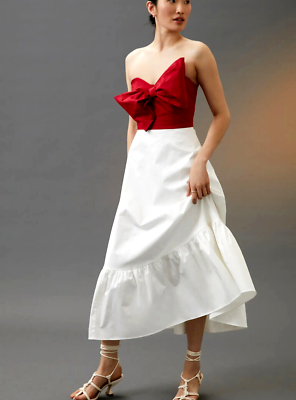 NWT Anthropologie Hutch 14 Bow-Tie Maxi Dress Gown Red White Holiday Party  218$