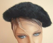 Vintage Women's Black Faux Fur Hat Tam Beret