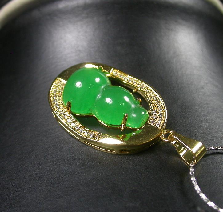 Jesus Cross Pendant Yellow Gold Plated Icy Green Jade With