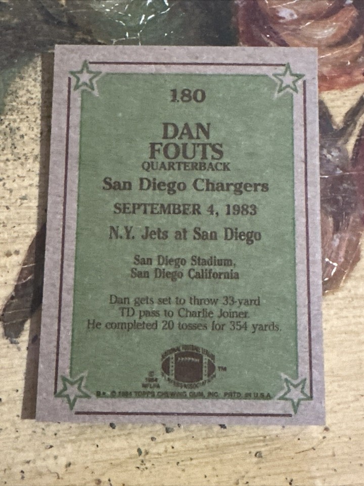 Vintage 1984 Topps IR #180 DAN FOUTS SD Chargers Oregon Ducks QB NFL ...