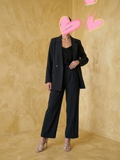 Completo Donna Tailleur Nero Elegante – Giacca Doppiopetto e Pantaloni – Taglia 