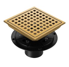 6 Inch Square Shower Floor Drain Brushed Gold SUS304 Stainless Steel Grille
