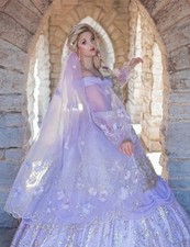 Purple Vintage Victorian Wedding Dresses One Shoulder Long Sleeve Lace Appliques