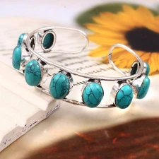 925 Sterling Silver Natural Turquoise Gemstone Jewelry Handmade Cuff Bracelet
