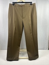 Austin Reed Brown Super 100s Pleated Cuffed Dress Trousers Mens Pants 36 R FLAW