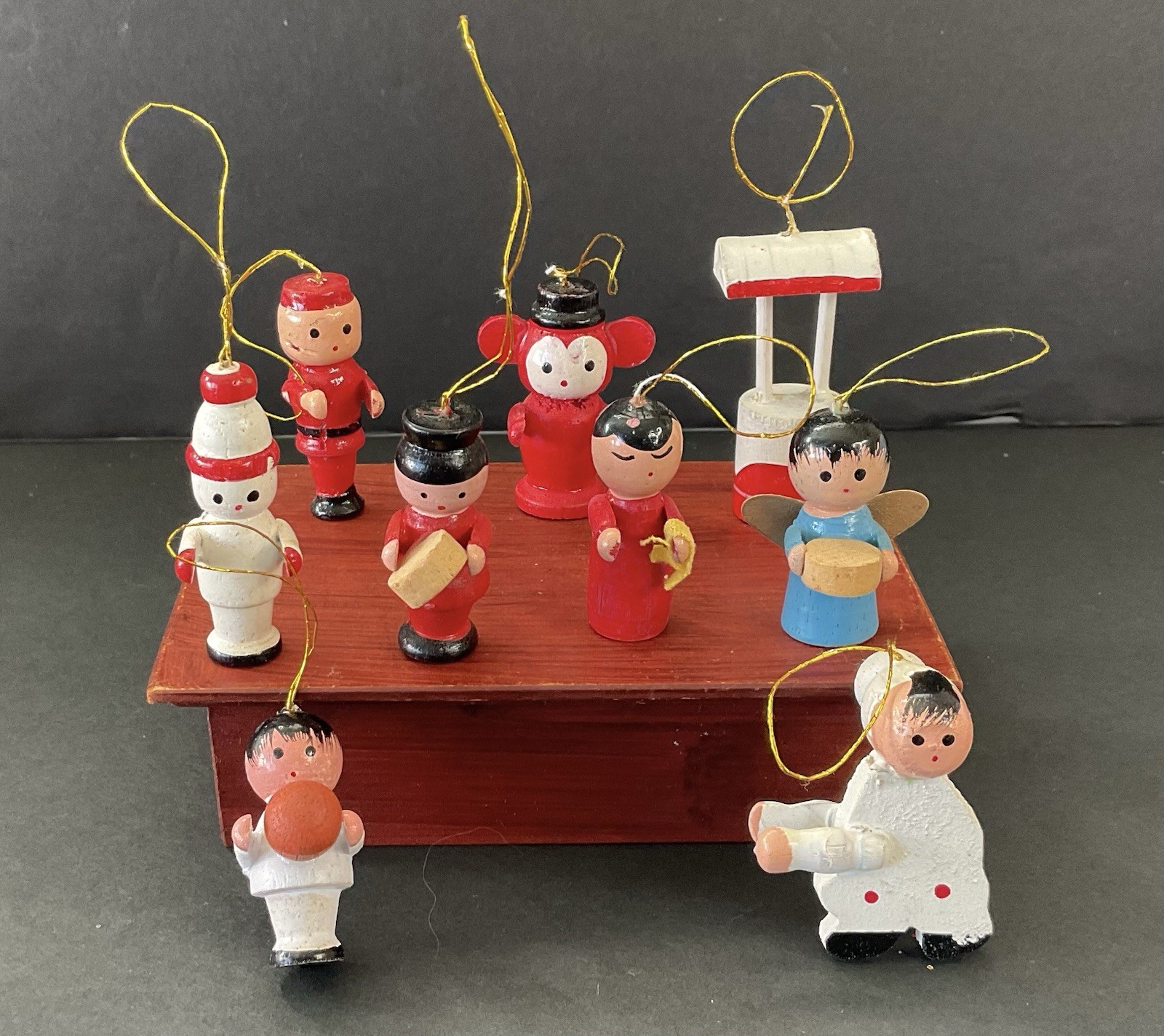 Vintage Wood Christmas Ornaments Mini Hand Painted Taiwan Lot of 9