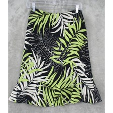 Vintage Talbots Skirt 4 Petite Silk Palm Leaf Print Flounce Tropical 90s Y2K Zip