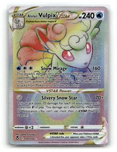 Alolan Vulpix VSTAR 197/195 Rainbow Rare Silver Tempest Pokemon Holo NM