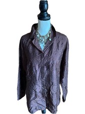 Chico's Jacket Silk Button Front Textured Blouse 2/Large Brown