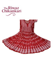 Red Anarkali Chikankari Kurti for Women   Handmade Embroidered Dress for women