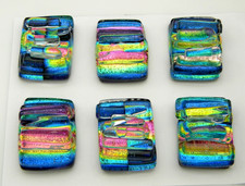 SET OF 6 pcs RECTANGLE DICHROIC FUSED GLASS pendant M19 CAB HANDMADE MOSAICS