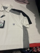 Chaps Golf Performance Polo Shirt White Gray Black Men's Size M Short Sleeve