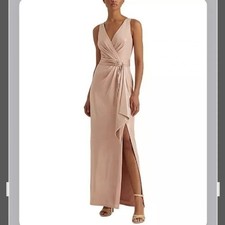Lauren Ralph Lauren Foiled Jersey Sleeveless Gown Rose Gold 0