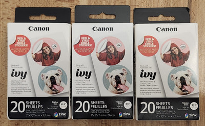 Canon ZINK Pre-Cut Circle Adhesive Sticker Paper Pack 3 X 20 Sheets Boxes NEW
