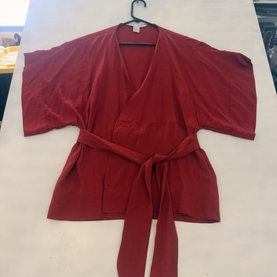 DVF Diane Von Furstenberg Silk Wrap Top Red Kimono Belted Size 2