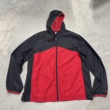 Y2K Starter Athletic Mens Full Zip Windbreaker Jacket Sz L Black/ Red Hooded