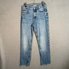 Zara Womens Size 2 Light Wash Straight Leg Jeans Raw Hem Denim