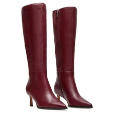 MICIFA Burgundy Kitten Heel Knee High Boots for Women Tall Leather Boots Stil...