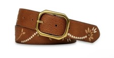 Time and Tru Embroidered Faux Leather Belt Brown Gold Buckle Women's XL
