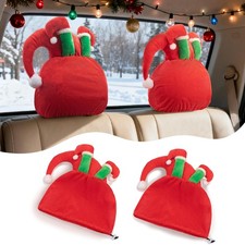 2-Piece Santa Claus Car Seat Headrest Cover Hat Elf Leg