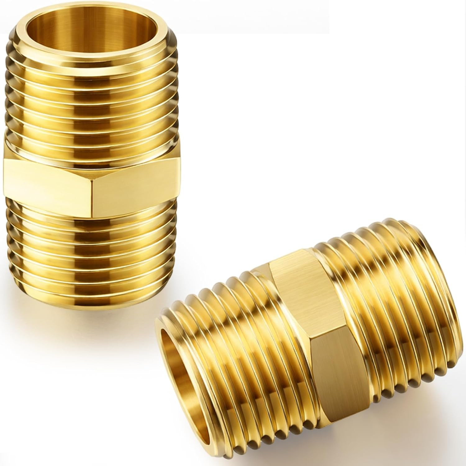 2 Pieces Brass Nipple 1/2 X 1/2 Inch Npt NPT Pipe Fitting Adapter